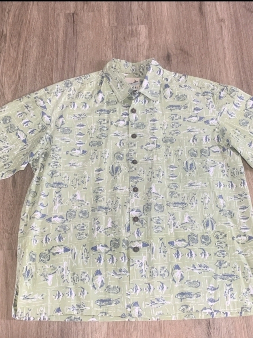 Kahala Hawaiian 1936 Button Up Shirt Mens XL Reverse Print Green Graphic Fish
